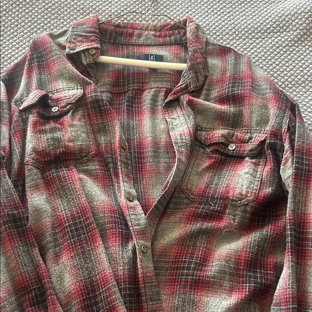 George Red and Gray Plaid Casual Shirt
